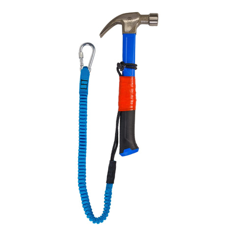 Beefy Built Tough Safety Lanyard With Single Carabiner And Adjustable Loop End, 52 Inch Length, attached to a hammer