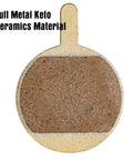 Heavy Duty Full Metal Bicycle Disc Brake Pads Straight Up Solid Stopping Power For Mechanical Brake Systems With Drop In Fitment and Sweet Durability, round shape, brown ceramic surface.