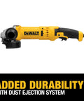 Side view of Four And A Half To Five Inch Trigger Grip Angle Grinder Workhorse With A 13 Amp Motor And Dust Ejection System for grinding