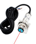 Front view of Laser Photoelectric Switch Sensor NPN NO And NC Four Wire Ten To Thirty Volt DC Input Twelve And Twenty Four Volt DC