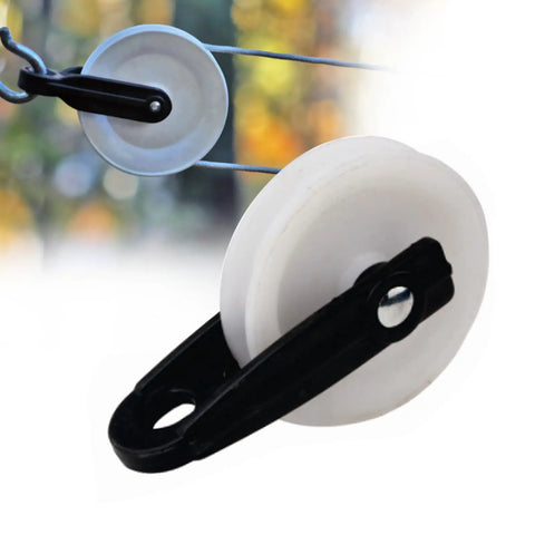 Two Pack Nylon Clothesline Pulleys For Outdoor Rope Drying System Smooth Tangle Free Pulley Kit With Durable Nylon And Metal Rollers Easy To Install Perfect For Indoor And Outdoor Clotheslines, white