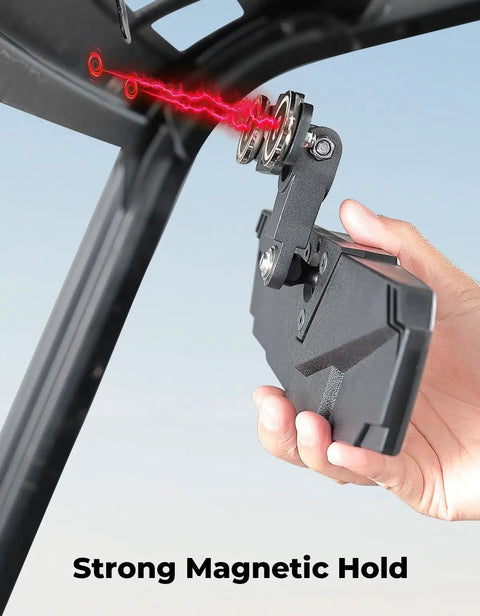 Upgraded Top Heavy Duty Magnetic Rear View Side Mirror With Wide Angle Hd Convex Lens For Golf Carts Forklifts And Utv Rides Featuring Secure Clip Mount showing strong magnetic hold and secure fit.