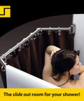 Woman using Extend A Shower Space For 35 To 42 Inch Open Showers Universal Fit with smooth sliding handle and latch.