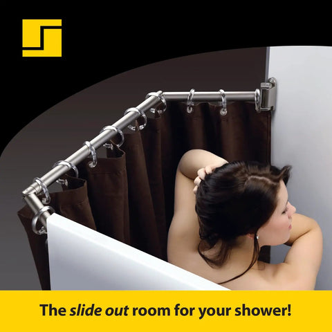 Woman using Extend A Shower Space For 35 To 42 Inch Open Showers Universal Fit with smooth sliding handle and latch.