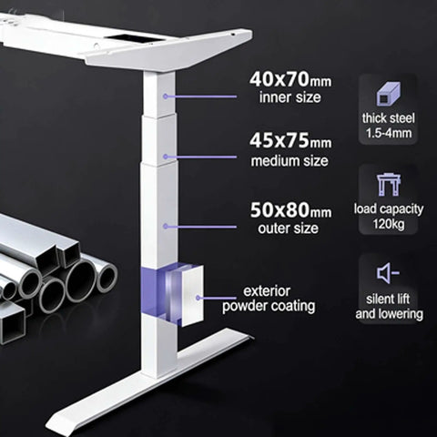 Top Shelf Electric Height Adjustable Computer Desk Featuring Memory Presets And Smooth One Touch Operation crafted steel frame dimensions and specs.
