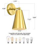 Gold Wall Sconces Set Of Two, 180 Degree Adjustable Mid Century Modern Sconce Lighting dimensions with bulb compatibility