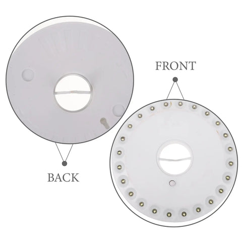 Portable Round Camping Lantern With LED Lights For Outdoor Use Waterproof Tent Light front and back view of light source