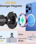 Legit Magnetic Wireless Car Charger With Hella Secure N55 Magnets And Quick Charge Universal Phone Mount Delivers Dead Accurate Viewing Angles Via Smooth Extending Arm Daily showcasing 20X N55 magnets.