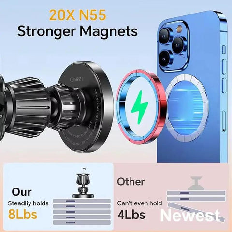 Legit Magnetic Wireless Car Charger With Hella Secure N55 Magnets And Quick Charge Universal Phone Mount Delivers Dead Accurate Viewing Angles Via Smooth Extending Arm Daily showcasing 20X N55 magnets.
