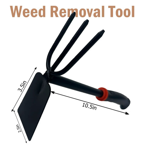 2-In-1 Garden Hoe And Cultivator Rake With 3-Claw Tiller Ergonomic Weeder And Weed Puller Durable Hand Tool side view