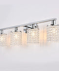 4 Light Crystal Gold Vanity Lights for Bathroom, Modern Wall Mount Over Mirror Fixture With Dimmable Bulbs, Ultra Sleek Gold Finish