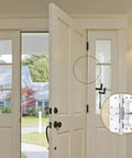 Open wood door with Two-Pack 4-Inch Automatic Self-Closing Door Hinges, Heavy-Duty Spring Hinges, 90-Degree Positioning, Silver Finish