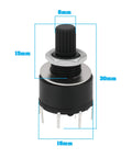 Close-up view of 4 Pack Plug And Play 16mm Rotary Switch Kit With 1 Pole And 8 Positions Washer And Nut Black RS16 IP66 Rated 60V 0.3A