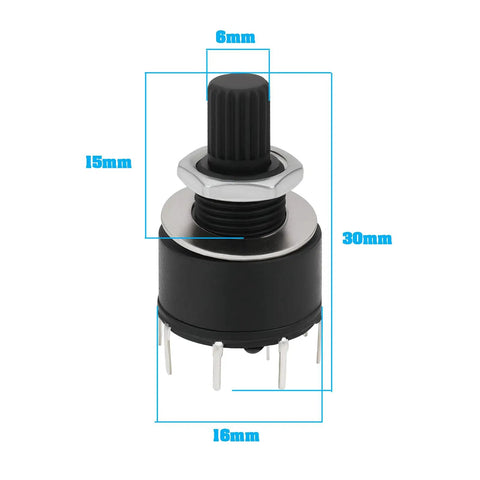 Close-up view of 4 Pack Plug And Play 16mm Rotary Switch Kit With 1 Pole And 8 Positions Washer And Nut Black RS16 IP66 Rated 60V 0.3A