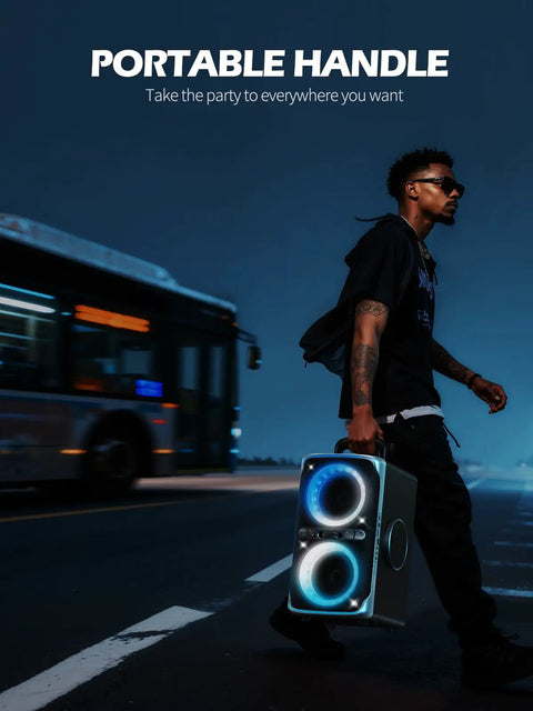 Ultimate Party Bluetooth Speaker With 240W Peak Power, Dazzling Light Show, Deep Bass, IPX4 Waterproof carried outdoors