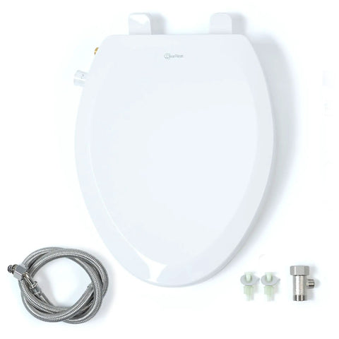 Non Electric Elongated Bidet Toilet Seat Plug And Play Self Cleaning Wash Nozzles Adjustable Water Pressure with installation parts.