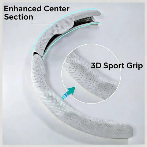 Top Shelf Nappa Leather Steering Wheel Cover With Perforated Breathable Weave showing enhanced center section and 3D sport grip.
