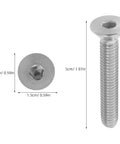 10 Piece Wear-Resistant Stainless Steel Flat Head Socket Screws Set For Furniture Assembly, side and top view dimensions shown
