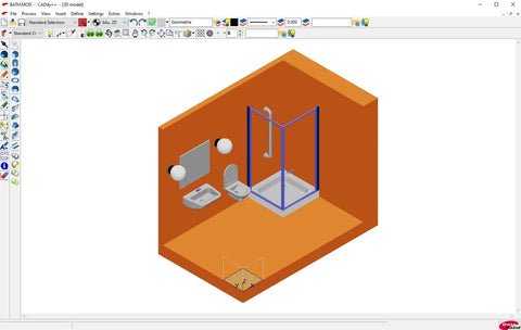 Lifetime 3D CAD Software For Home Design, Architecture And Engineering, AutoCAD Compatible showing bathroom layout design on Windows 11, 10, 8.1, 7