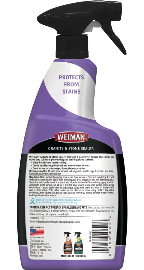 Granite And Stone Sealer Spray Protects Kitchen Countertops Sinks Showers Vanities And Floors From Stains For Granite Quartz Marble Tile Limestone Slate Water Based 24 Ounce bottle