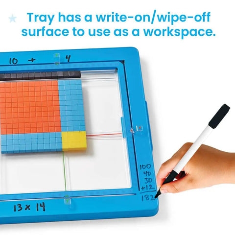 Tray with Base Ten Blocks for Multiplication, dry-erase surface, Area Model Tray With Base Ten Blocks For Multiplication Manipulatives Hands On Math Learning In Third Grade Classrooms Counting Cubes Teacher Supplies For Elementary Math Must Haves
