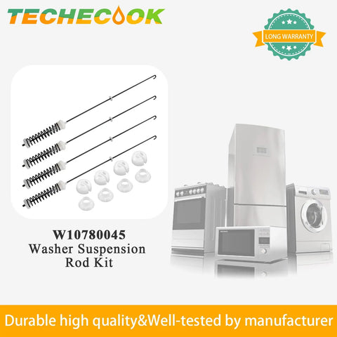 Heavy Duty Washer Suspension Rods Kit Four Pack Replace W10780045 W10537442, features four rods and dampers for washer stability.