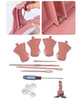 Deluxe Knitting Machine Accessory Set with round loom attachments, including wire holders, needles, and screwdriver for crafting.