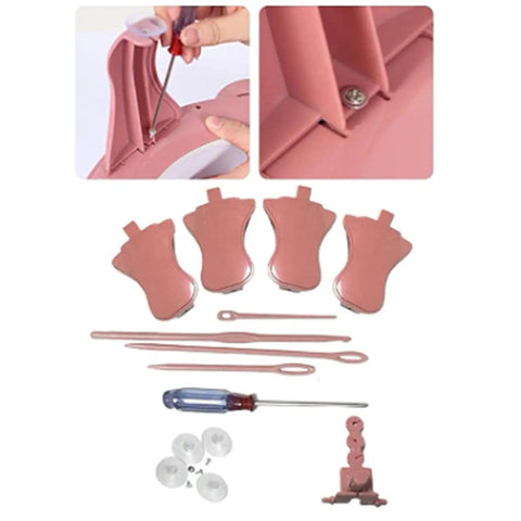 Deluxe Knitting Machine Accessory Set with round loom attachments, including wire holders, needles, and screwdriver for crafting.