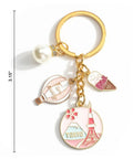 Tokyo Travel Keychain With Hot Air Balloon Ice Cream And Pearl Charms For Keys Cute Souvenir For Women Mt Fuji Silhouette Engraved Design