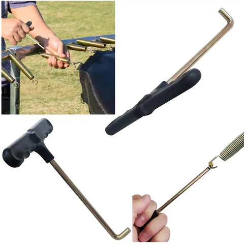 4 Pack Trampoline Spring Puller Tool With T Hook Extension And Ergonomic Handle Grip for outdoor setup shown with user