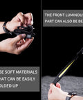 Person holding flexible Two Pack Rechargeable LED Headlamp With Motion Sensor For Hands Free Night Runs, showing folding feature.