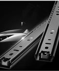 Two Pair Heavy Duty Ball Bearing Drawer Slides With Soft Close Design Cold Rolled Steel Tracks For Dressers No Slamming Around Gear Plus Smooth Gliding Motion Every Time with metallic finish and holes.
