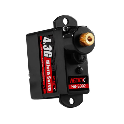 4.3G Micro Servo Motor with Metal Gear, ideal for RC cars, planes, and robots, close-up view of single unit in black casing