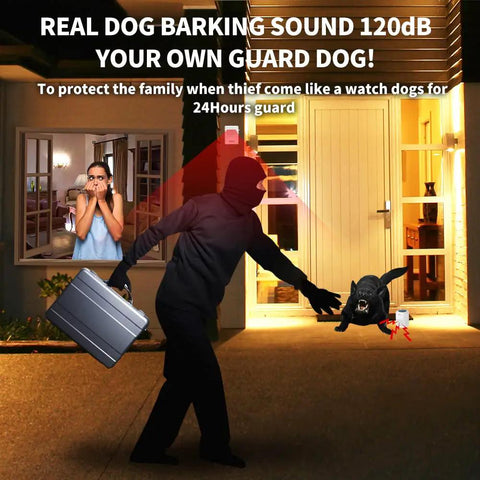 Outdoor Dog Bark Alarm With Motion Detector 1000 Foot Range Realistic Dog Bark Sounds Adjustable Volume Loud Alarm Welcome Ding Dong And Melodies Home Security Sensor For Yard Porch on a home porch with burglar deterrent graphic