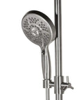 HomeStock Modern Brushed Nickel Shower System with Adjustable Slide Bar and Multi-Function Handheld Shower head close-up view.