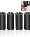 Hella Solid Four Pack Black Router Collet Reduction Sleeves, 1/2 To 1/4 Inch Chuck Converters Crafted From Tough Carbon Steel, side view of four black collet reduction sleeves.