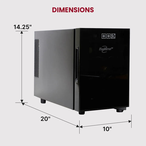 Six Bottle Wine Fridge With UV Protective Glass Door And Soft Interior Lighting Freestanding Beverage Cooler dimensions.