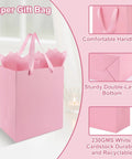 Pink gift bag with tissue paper, silk handles, double-layer bottom from 4 Pack Gift Bags With Handles 8 X 5 X 10 Inch Includes 8 Tissue Paper Color Combo Pink Purple Deep Blue Sky Blue Perfect For Birthday Parties Baby Showers Weddings Mothers Day Fathers Day Favors.