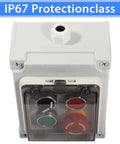 IP67 Waterproof Push Button Switch Box With Emergency Stop And Start Rotary Buttons, Protective Cover, LEDs