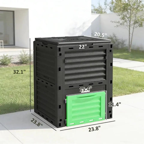 80 Gallon Outdoor Tumbling Compost Bin With Aeration Vents For Backyard Garden No Fuss Heavy Duty PP Tumbler with dimensions