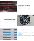 Infrared quartz heating tube, cooling fan, and stainless steel material in 800W Infrared Reflow Oven Soldering Station With Hot Air Circulation For PCB Boards Ideal For SMD SMT BGA Rework Precise Temperature Control Fast Heating And Versatile Soldering Oven