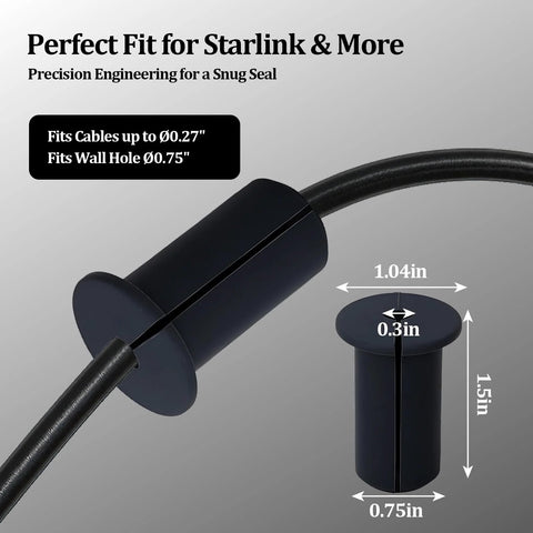 Grommets For Starlink Cables 0.75 Inch Wall Pass Through Silicone Grommets Dustproof Waterproof with cable dimensions shown