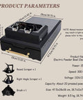 Automatic Coffee Grounds Cleaner With Electric Portafilter Brush And Espresso Knock Box For Zero Hassle No Sweat Cleanup Heavy Duty Barista Favorite Kitchen Essential product parameters with labeled measurements and included accessories.