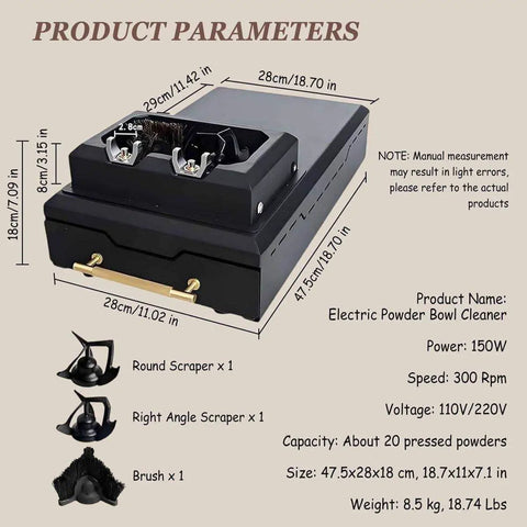 Beat The Daily Grind Electric Coffee Grounds Cleaner And Knock Box Stand Heavy Duty 58Mm Portafilter Filter Holder Washer with specs and dimensions.