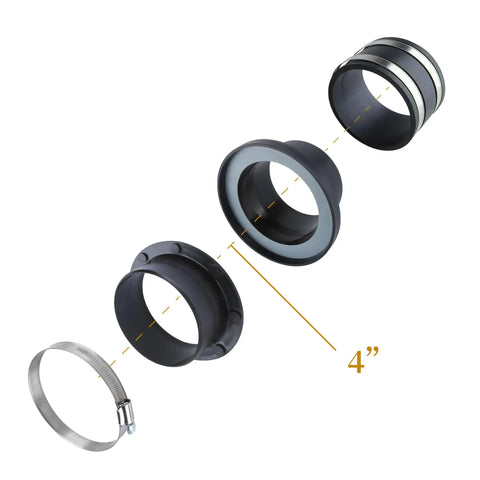 Oskool 4 Inch Magnetic Dust Collection Quick Connect Kit With Adapters Flex Cuffs Clamps for table saw, showcasing adapters and clamps.