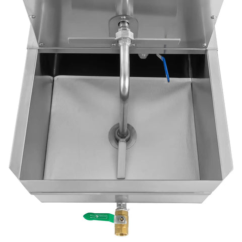 Inside view of LARIDEN Mobile Fryer Oil Filter Cart Machine For Restaurant, stainless steel interior with drainage valve.