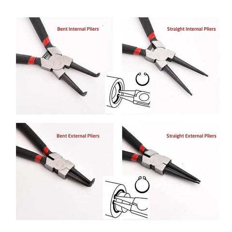4 Pack Heavy Duty Snap Ring Pliers Set 7 Inch C Clip Pliers Kit With Straight And Bent Jaws for Internal and External Circlips