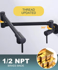 Solid Brass Pot Filler Faucet With Matte Black Finish Wall Mount Folding Kitchen Sink Filler Faucet Retractable 360 Degree Swivel No Fuss Single Hole With Dual Handles For Stove And Sink