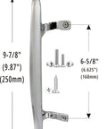 Side view of Sliding Patio Door Pull Handle in Chrome Silver Diecast Zinc Alloy Heavy Duty Construction, Fits 6-5/8 Inch Hole Spacing