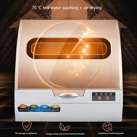 Compact Countertop Dishwasher With Smart Touch Interface And Fast Air Dry Mode built smooth, showcasing hot water washing.